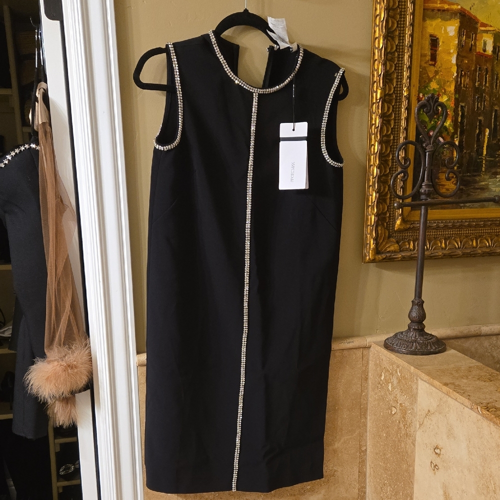 Elegant Black Sleeveless Dress with Silver Accents